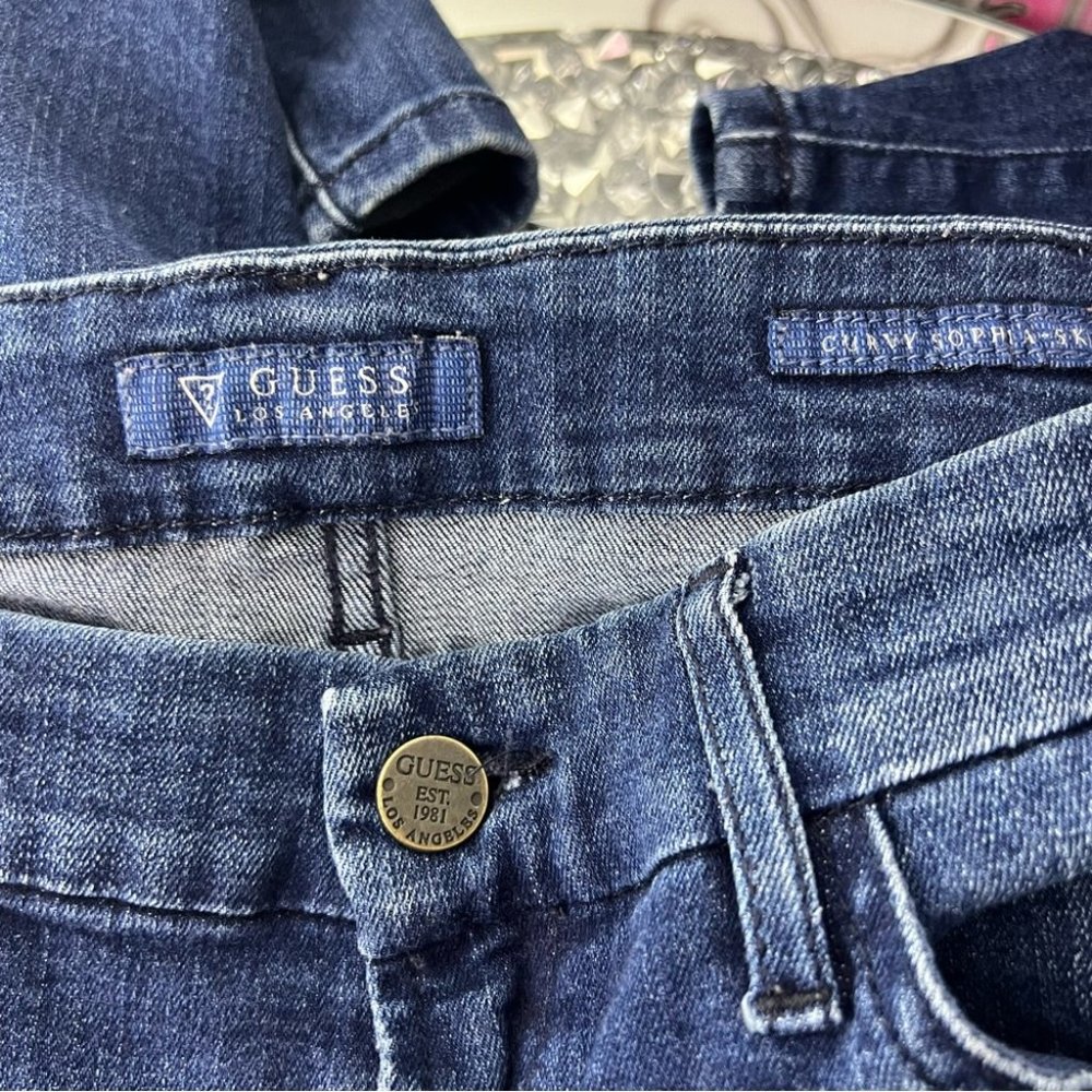 Guess jeans curvy Sophia skinny denim blue faded wash triangle logo iconic - Picture 10 of 11